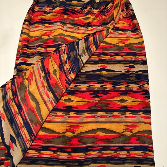 Jones New York Silk Vintage Red Yellow Southwestern Aztec Faux Wrap Maxi Shirt - Picture 4 of 15